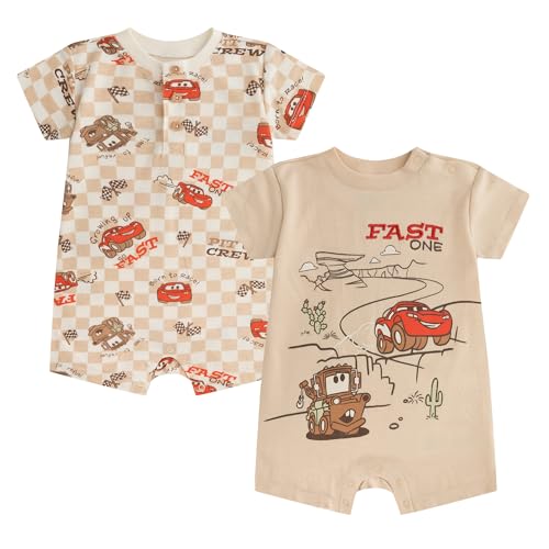 Disney Cars Winnie the Pooh Mickey Mouse Stitch Baby Boys 2 Pack Romper for Newborn and Infant