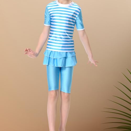 Image of SARBUTER Girls Swimsuit Two-Piece Short-Sleeve Ruffled Shorts Swimwear Beach Swimsuit Suit for 4-14 Years