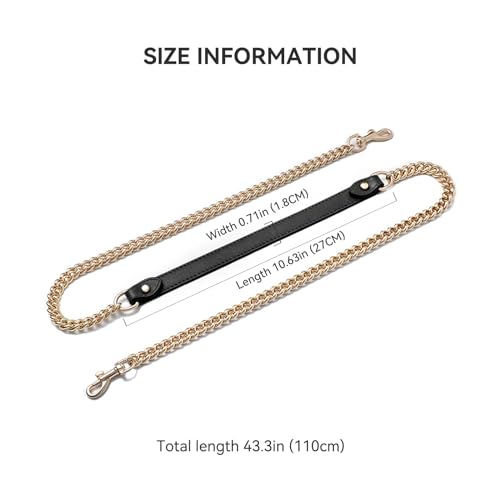 Image of jiesinlov Purse Leather and Chain Bag Shoulder Strap Replacement Crossbody for Handbags,43 Inches in Length(Gold-black)