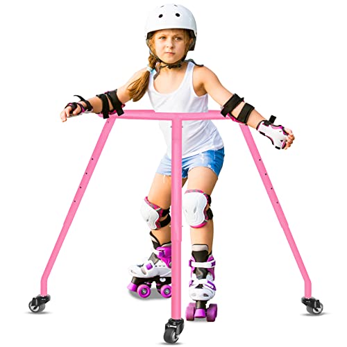 YSLRSM Roller Skate Trainer for Kids and Adults Height Adjustable Skater Aid with 3-Wheel Training Support Bar Learn to Skate Balance Helper for Roller and Inline Skating