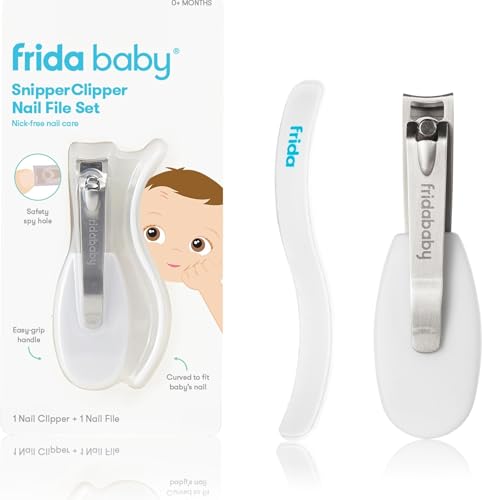 Image of Frida Baby NailFrida Nail Clippers, File & Buffer for Newborns and Up | Safety Spyhole, Nickel Free, Curved Clipper Designed to Fit Baby's Nails, Newborn and Up