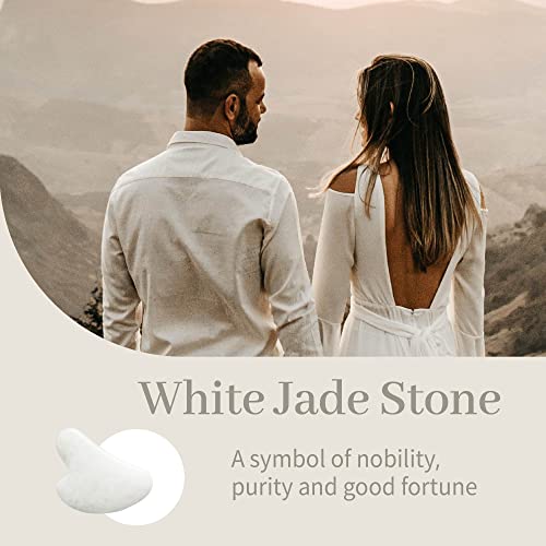 Image of Rena Chris Gua Sha Facial Tools: Natural Jade Stone Guasha Tool for Face Acupuncture Therapy, Facial Massager for Jawline Sculpting and Puffiness Reducing (White)