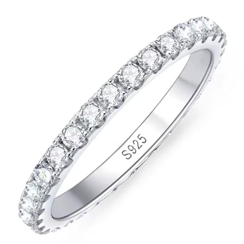 Moissanite Wedding Band Rings for Women, s925 Sterling Silver Dainty Rings with 18K White Gold Plated Eternity Stackable Engagement Ring Anniversary Band