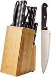 Amazon Basics 14-Piece Couteau de cuisine en acier inoxydable à haute teneur en carbone avec aiguiseur et bloc en bois de pin, noir