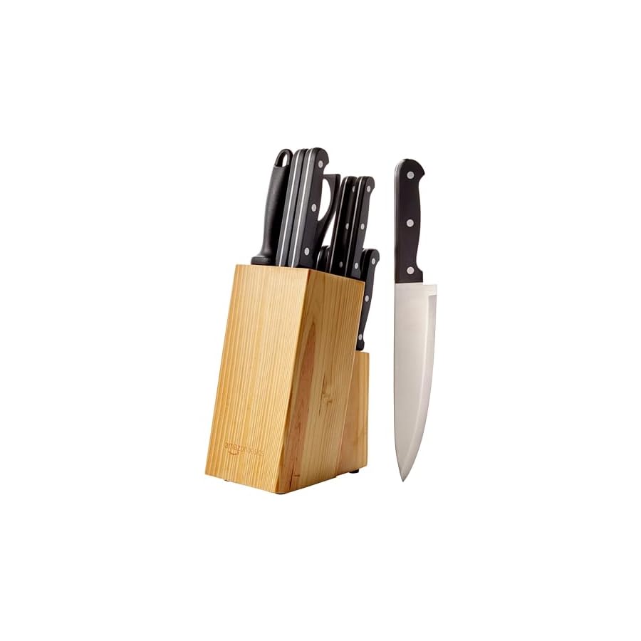 Amazon-Basics-14-Piece-High-Carbon-Stainless-Steel-Kitchen-Knife-Set-with-Sharpener-and-Pinewood-Block-Black Amazon Basics 14-Piece High Carbon Stainless Steel Kitchen Knife Set with Sharpener and Pinewood Block, Black
