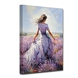 CXHOSTENT Abstract Girl Canvas Wall Art Black Woman Picture Dancing Girls in Purple Flowers Field Paintings Prints for Girls Room Decor Framed (Girl-4, 20.00'x30.00')