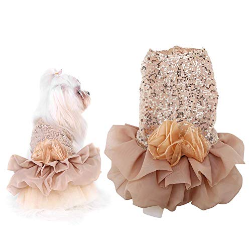 Hundekleid Haustier Kleine Hund Kleidung Pailletten Seidige Tutu Welpen Kostüm Hund Prinzessin Elegant Rock Hochzeit Kostüm (Gold S)