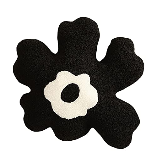 Sofa Pillow Waist Cushion Back Plush Flower Special-Shaped Pillow All-Match Girl Heart Creative Pillow. (Black and White)