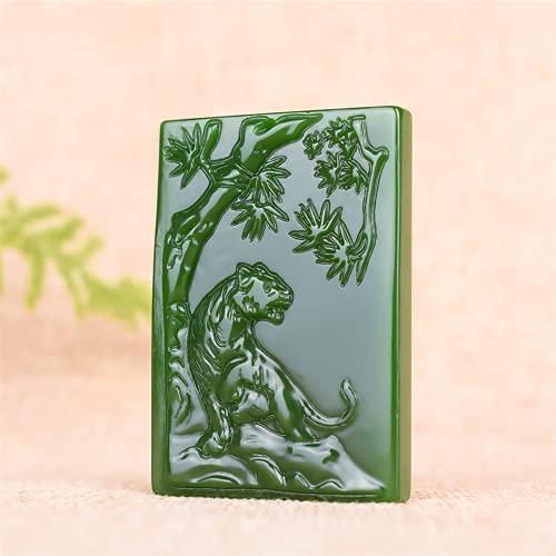 Collier pendentif tigre en jade vert naturel sculpté à la main, bijou authentique