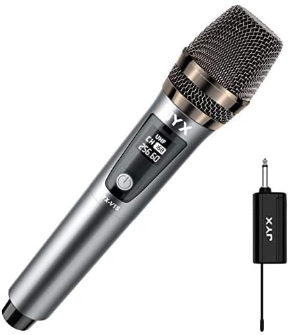 JYX Wireless Microphone, Dynamic Microphone for Karaoke with Receiver and Anti-Slip Ring, 80ft Transmission Distance, Rechargeable Mic System for Karaoke Night, Meeting, Compere, Party