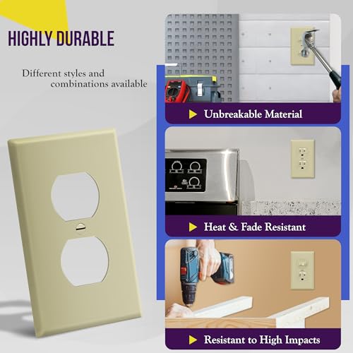 Enerlites 8821-I Duplex Receptacle Outlet Wall Plate, Standard Size 1-Gang, Polycarbonate Thermoplastic, Ivory by ENERLITES - Image 4