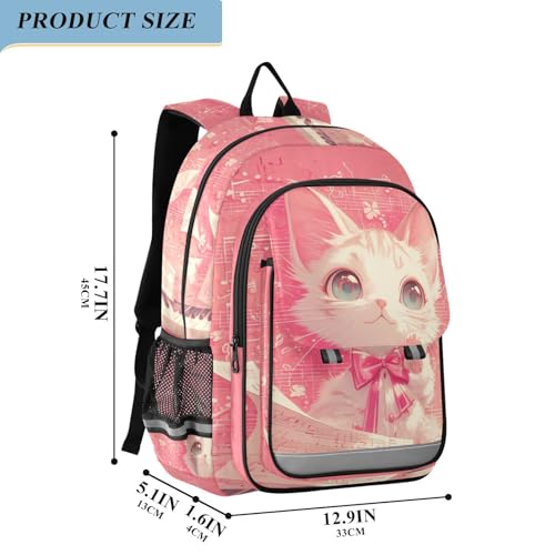 stray kids backpack 8-12： casual books bag for kids in assorted colors - Cartoon Cute White Cat White Sheet Music Score Hot Pink2