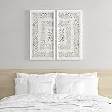 Madison Park Tala Geometric Wall Art - Natural Rice Paper Shadow Box, Glass and Wood Frame - Modern Décor for Living Room, Ready to Hang Bedroom Decoration, 15.75'W x 31.5'H x 1.2'D, Off White 2 Piece