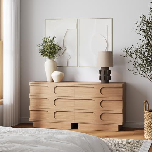 Image of Nathan James Iris 3 Drawer Dresser, Mid-Century Modern Solid Wood Dresser for Bedroom, Raw Oak