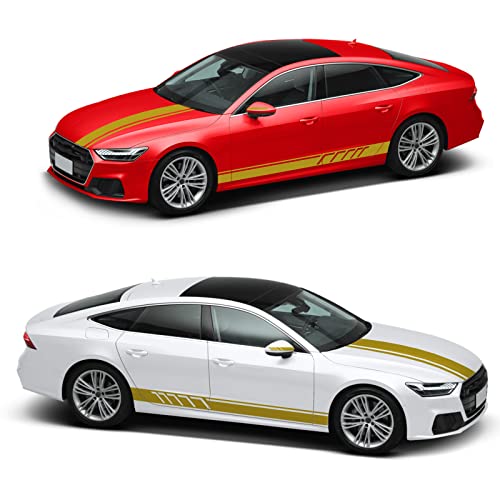 Sunbreath 5Pcs Car Hood Car Body Rearview Mirror Modified Sport Style Stripe Sticker Graphic Vinyl Racing Stripe Decal Decoration Accessories Sticker For Cars Gold #TOP4