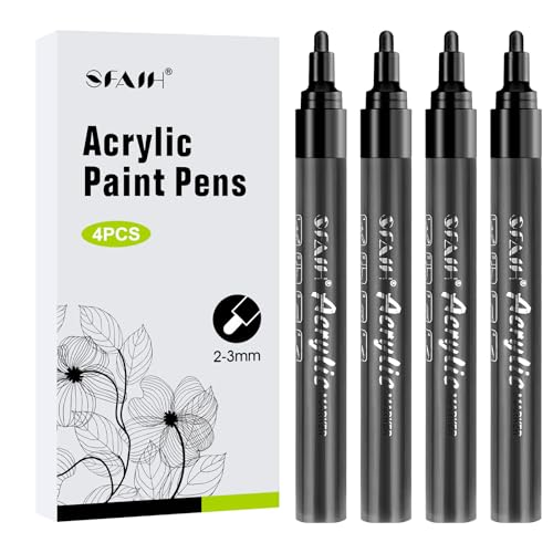 Image of SFAIH Black Paint Markers Pens - 4 Pack 2-3MM Medium Tip Acrylic Markers for Rock Painting, Bold Lettering, Poster Making, Labeling, Wood Signs