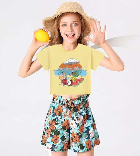 Tkria Girls Crop Top T-Shirt Teen Summer Tie Dye Short Sleeve Shirt Tee Top 6-14 Years4