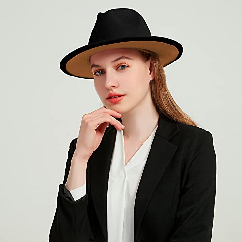 Image of Wide Brim Fedora Hats for Women Men Two Tone Dress Hat Felt Panama Hat in Two Audlt Size