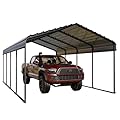 PHI VILLA 12 x 20 ft Carport Metal Carports with Galvanized Steel Roof, Sturdy Heavy Duty Metal Carport for Cars, Boats, and Tractors