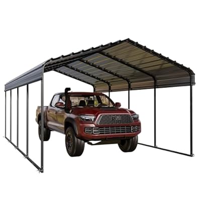 PHI VILLA 12 x 20 ft Carport Metal Carports with Galvanized Steel Roof, Sturdy Heavy Duty Metal Carport for Cars, Boats, and Tractors