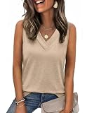 Zeagoo Top para mujer, sin mangas, con cuello en V, camiseta informal, elegante, básica, para verano, blusa básica, S-2XL, caqui, M