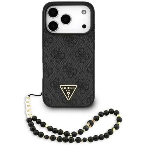 Coque iPhone 17 Pro Guess noire MagSafe avec dragonne de maintien sécurisée