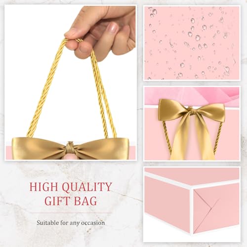 Image of JMANNI Gift Bags, 1PCS Gift Bags Large with Ribbon and 1 Greeting Cards 2 Tissue Paper, Portable Paper Gift Bag with Handles, Birthday Gift Bags,Present Bags for Wedding Party Mothers Day