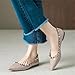 JHFDIOY Women Patent Leather Studded Rivet Closed Shallow Mouth Comfortable Dress Walking Flat Shoes Fashion Pointed Toe Slip On Flats for Daily Party Office (Khaki,8)