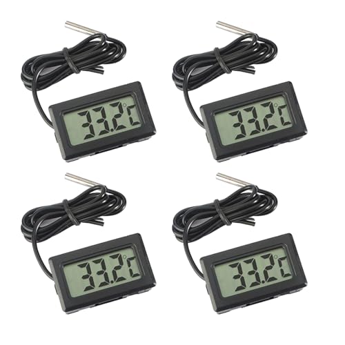 ARCELI Digital LCD Thermometer Temperaturüberwachung mit externer Sonde für Kühlschrank Gefrierschrank Kühlschrank Aquarium - schwarz （4 Stück）