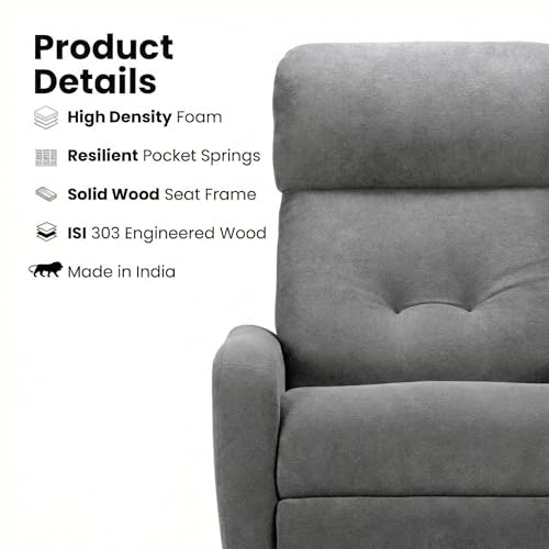Image of EVA Manual Recliner Chair with Adjustable Headrest | Grey Boucle Fabric Upholstery | Ergonomic Single Seater Recliner for Living Room & Home Theater | 18 Months Warranty