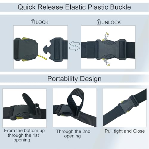 Stretch Tactical Belt,TSA Elastic Mens Belt with Quick Release,Adjustable Metal-Free,Sliding Ring Buckle,47.24inch3