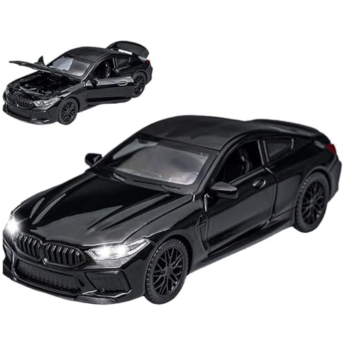 Image of Model Car Exclusive Alloy Metal Pull Back Die-cast Car Metal Pullback Toy car with Openable Doors & Light Music Best Gifts Toys Kids (1:32 Scale B-M-W M8 - Black)