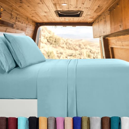 Image of Elegant Comfort Luxury 1500 Premium Hotel Quality Microfiber 4-Piece Sheet Set - Wrinkle Resistant, All Around Elastic Fitted Sheet, Deep Pocket up to 16 inch, RV Short Queen, Aqua
