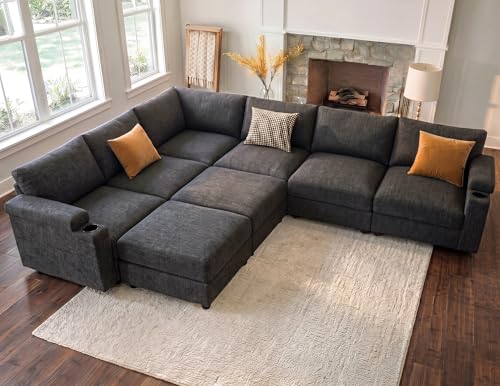 Image of Sectional Couches for Living Room FSC Certified Chenille Modular Couch Oversized Cloud U Shaped Convertible Sleeper Sofa Chaise Detachable Armrest Cushion (Chenille Grey, L Shape 8 Seat)