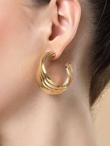 Image of Bohey by KARATCART Gold-Toned Classic Half Hoop Earrings for Women