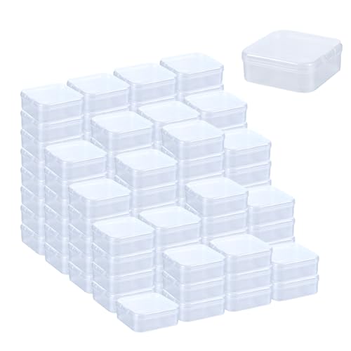Image of 100 Pcs Small Plastic Storage Boxes with Hinged Lids, 2.2 x 2.2 x 0.8 Inch Small Clear Bead Organizer Box Clear Plastic Containers Mini Square Storage Case for Jewelry, Beads, DIY Craft Organizer