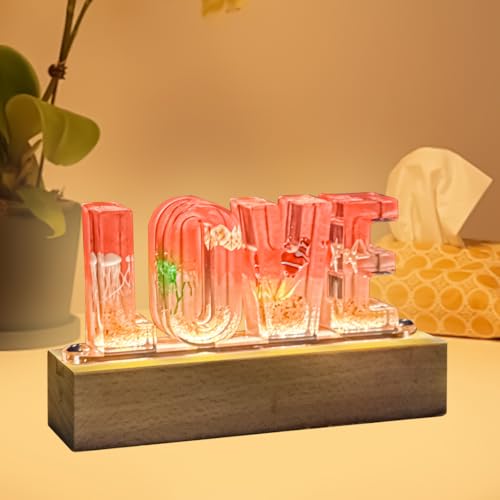 Image of Floral Letter LED Night Light: Resin Dried FlowerLetters Lamp with USB - Handmade Pressed Flower Nightlight Unique Customized Gift for Home Decoration (Pink, 1)