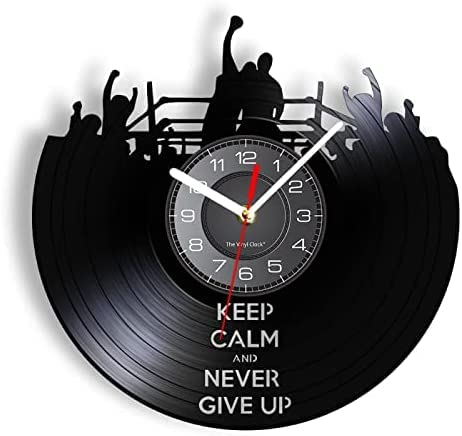 Mantenga la calma y nunca se dé por vencido, arte de pared motivacional, decoración de pared para el hogar, reloj para mantener el boxeo, reloj de vinilo, reloj de boxeo para hombre, boxeador Cover