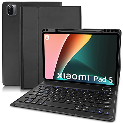 YUEJIDZ Funda con Teclado Español Ñ para Xiaomi Mi Pad 5/5 Pro, Funda de Cuero Ultra Delgada con...