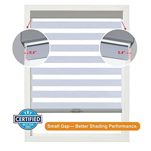 Image of Persilux Blackout Cordless Zebra Blinds for Windows (32 inch W x 72 inch H, Light Grey) with Upgraded Cassette Free-Stop Light Filtering Dual Layers Sheer Window Shades for Home, Outside and Inside Mount