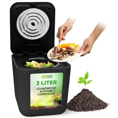 NutriChef Food Waste Bin - 3 Quart Compost Bin for Countertop, Automatic Electric Composter, Compact Indoor Kitchen Composter with Odorless Filter, Dishwasher-Safe Parts, 11" (Grey)