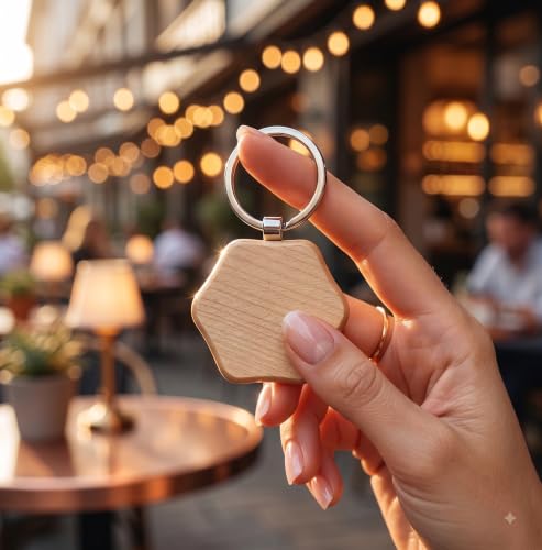 Image of Empty Wooden Keychains, Laser Engravable, Printable & Writable, Pack of 10 Assorted Shapes, 5cm x 3cm