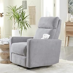 Nurture The Glider Premium Power Recliner Nursery Glider Chair with Adjustable Head Support Designed with a Thoughtful Combination of Function and Comfort Built in USB Charger Gray