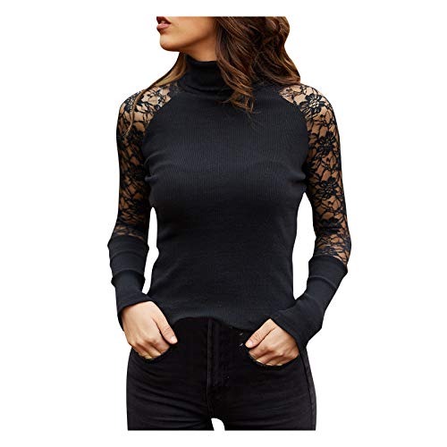Pullover Damen, Strickpullover Damen Grobmaschig Oversized Strickpullover Langarm Basic Baumwoll Rolli Sweater Damen Turtleneck Pullover Damen...