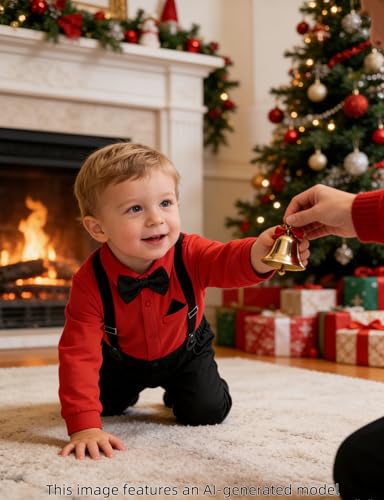 Image of A&J DESIGN Baby Boys Suits Infant Gentleman Formal Wedding Suspenders Outfit with Bowtie