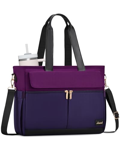 Image of LOVEVOOK Upgrade Version Work Bags for Women 15.6 Inch Laptop Bag Large Capacity Mutiple Pockets Teacher Bag Water Resistant Canvas Tote Bag Purse for Office Travel Nurse Teacher, Dark Purple-Black