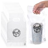 1000 Count Thank You Handle Drinking Bags 1 Cup Handle Drink Carriers Plastic Packaging Poly Bags for Delivery Take Out Cup Holder Beverage Coffee Juice Milk Tea Stores, 11 x 6.3 Inch