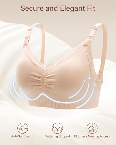 Stelle Lace Nursing Bras for Breastfeeding Seamless Pregnancy Maternity Wireless Bralette with Pads, Extenders2