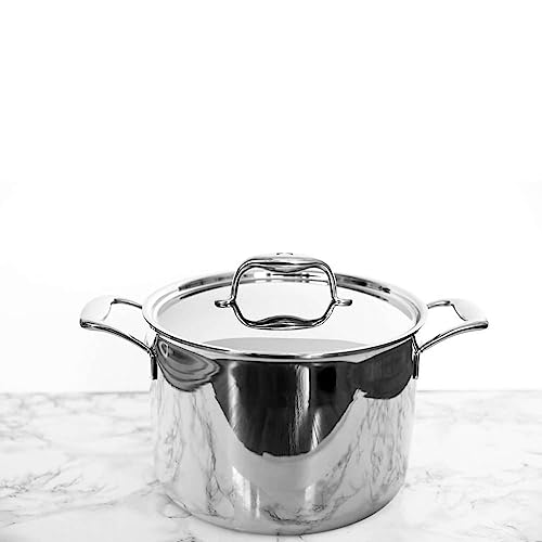 Tuxton Home Duratux Stainless Steel Tri-Ply Stockpot with Lid, 8-Quart, Silver