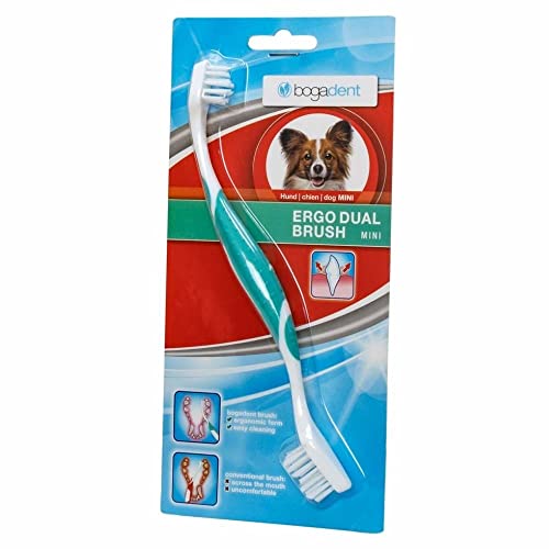bogar, Bogadent UBO0719 Ergo Dual Brush Mini, Zahnbürste Hund, Hundezahnbürste mit 2 Bürstenköpfen, Hundezubehör für kleine Hunde, Zahnhygiene für Ihren Hund, Zahnsteinentferner Hund, 1 Packung